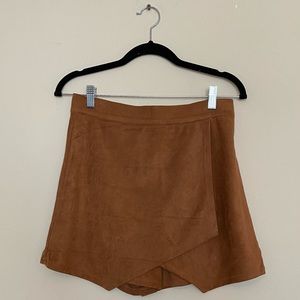 Brown suede asymmetric skort